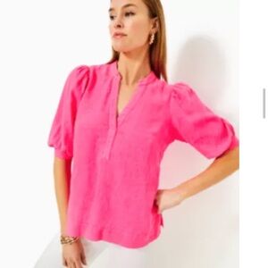 Lilly Pulitzer Mialeigh Linen Top in Pink